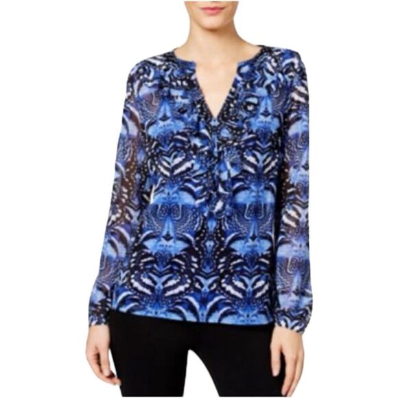 NWOT INC INTERNATIONAL CONCEPTS          printed Ruffled Top BUTTERFLY MIRAGE - Picture 1 of 9